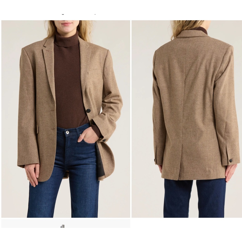 Rag & Bone Odessa Brown Tan Beige Plaid Check Wool Blend Blazer Jacket Size 0